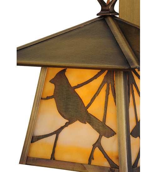 Meyda Lighting Stillwater 8" Antique Brass Song Bird Hanging Wall Sconce With Beige Art Shade Glass