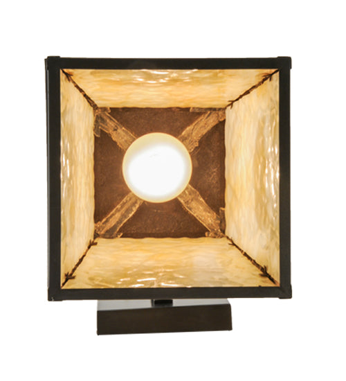 Meyda Lighting Stillwater 8" Craftsman Brown Bear at Dawn Hanging Wall Sconce With Beige Art Shade Glass