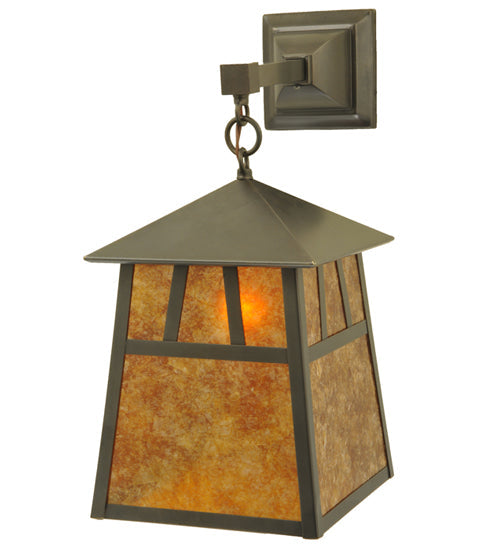 Meyda Lighting Stillwater 8" Craftsman Brown Double Bar Mission Wall Sconce With Amber Mica Shade Glass
