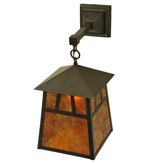 Meyda Lighting Stillwater 8" Craftsman Brown Double Bar Mission Wall Sconce With Amber Mica Shade Glass