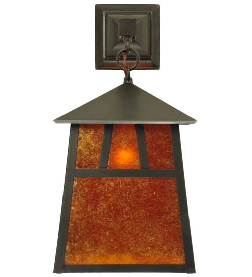 Meyda Lighting Stillwater 8" Craftsman Brown Double Bar Mission Wall Sconce With Amber Mica Shade Glass