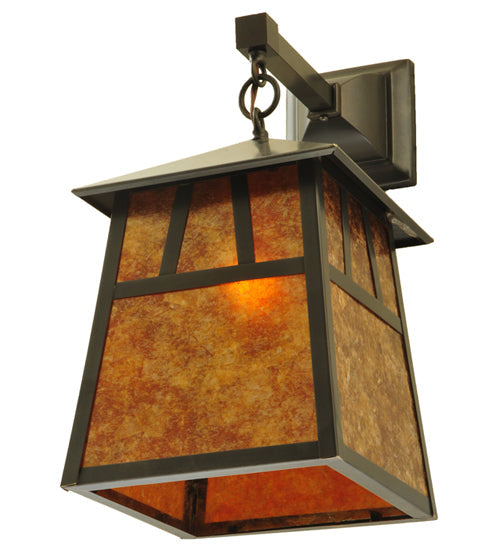 Meyda Lighting Stillwater 8" Craftsman Brown Double Bar Mission Wall Sconce With Amber Mica Shade Glass
