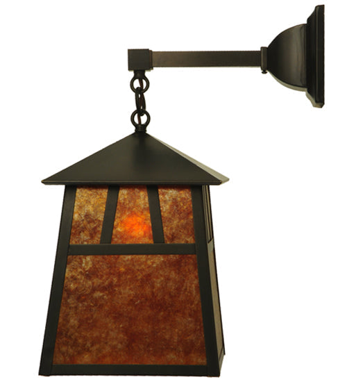 Meyda Lighting Stillwater 8" Craftsman Brown Double Bar Mission Wall Sconce With Amber Mica Shade Glass