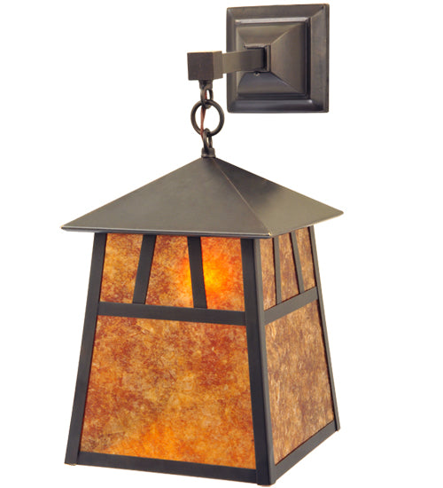 Meyda Lighting Stillwater 8" Craftsman Brown Double Bar Mission Wall Sconce With Amber Mica Shade Glass