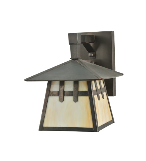 Meyda Lighting Stillwater 8" Craftsman Brown Double Cross Mission Wall Sconce With Beige Shade Glass