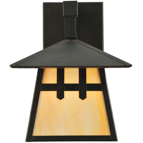 Meyda Lighting Stillwater 8" Craftsman Brown Double Cross Mission Wall Sconce With Beige Shade Glass