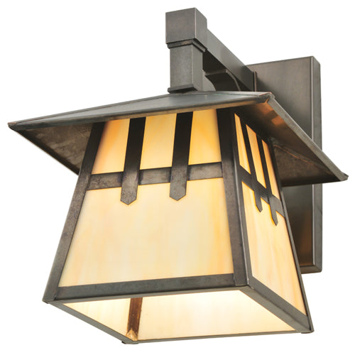 Meyda Lighting Stillwater 8" Craftsman Brown Double Cross Mission Wall Sconce With Beige Shade Glass