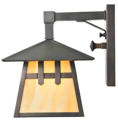 Meyda Lighting Stillwater 8" Craftsman Brown Double Cross Mission Wall Sconce With Beige Shade Glass