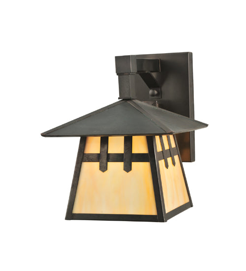 Meyda Lighting Stillwater 8" Craftsman Brown Double Cross Mission Wall Sconce With Beige Shade Glass