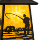 Meyda Lighting Stillwater 8" Craftsman Brown Fly Fishing Creek Hanging Wall Sconce With Beige Flemish Shade Glass