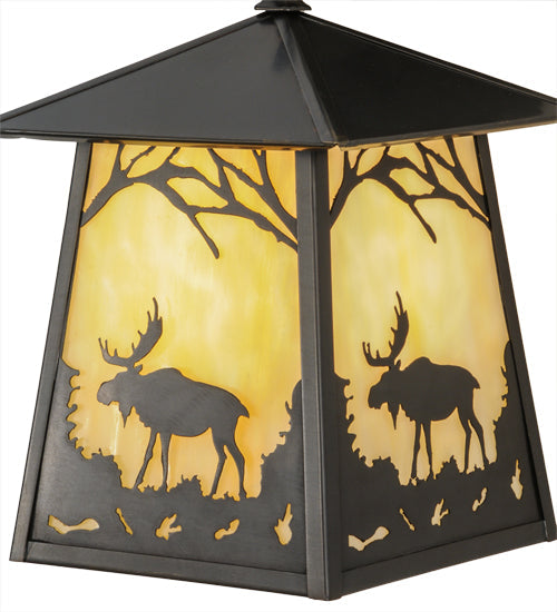 Meyda Lighting Stillwater 8" Craftsman Brown Moose at Dawn Hanging Wall Sconce With Beige Art Shade Glass