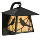 Meyda Lighting Stillwater 8" Craftsman Brown Song Bird Curved Arm Wall Sconce With Beige Irridescent Shade Glass