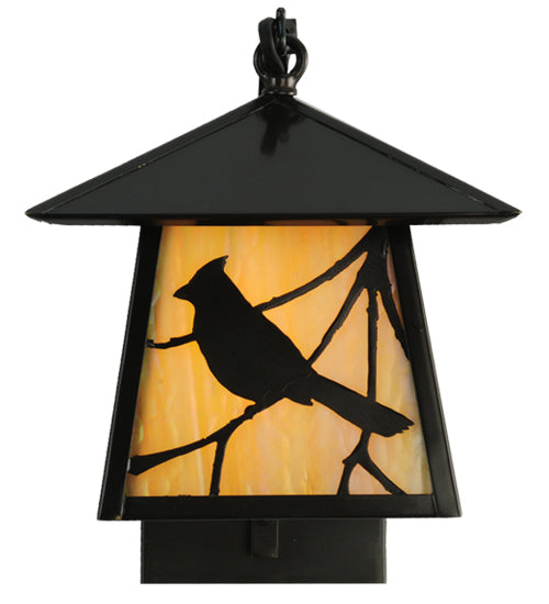 Meyda Lighting Stillwater 8" Craftsman Brown Song Bird Curved Arm Wall Sconce With Beige Irridescent Shade Glass