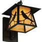 Meyda Lighting Stillwater 8" Craftsman Brown Song Bird Curved Arm Wall Sconce With Beige Irridescent Shade Glass