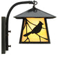 Meyda Lighting Stillwater 8" Craftsman Brown Song Bird Curved Arm Wall Sconce With Beige Irridescent Shade Glass