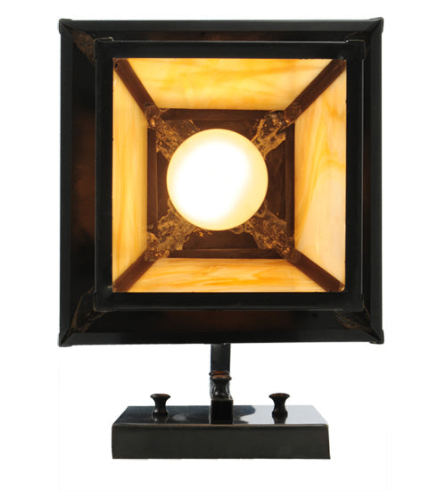 Meyda Lighting Stillwater 8" Craftsman Brown Song Bird Curved Arm Wall Sconce With Beige Irridescent Shade Glass