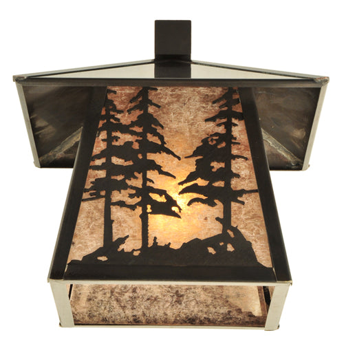 Meyda Lighting Stillwater 8" Craftsman Brown Tall Pine Trees Wall Sconce With Silver Mica Shade Glass