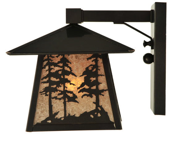 Meyda Lighting Stillwater 8" Craftsman Brown Tall Pine Trees Wall Sconce With Silver Mica Shade Glass