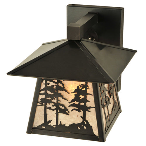 Meyda Lighting Stillwater 8" Craftsman Brown Tall Pine Trees Wall Sconce With Silver Mica Shade Glass