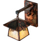 Meyda Lighting Stillwater 8" Dark Burnished Copper Winter Pine Hanging Wall Sconce With Beige Iridescent Shade Glass