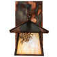 Meyda Lighting Stillwater 8" Dark Burnished Copper Winter Pine Hanging Wall Sconce With Beige Iridescent Shade Glass