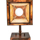 Meyda Lighting Stillwater 8" Dark Burnished Copper Winter Pine Hanging Wall Sconce With Beige Iridescent Shade Glass