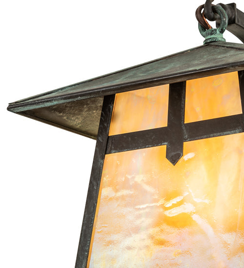 Meyda Lighting Stillwater 8" Verdigris Cross Mission Wall Sconce With Beige Iridescent Shade Glass