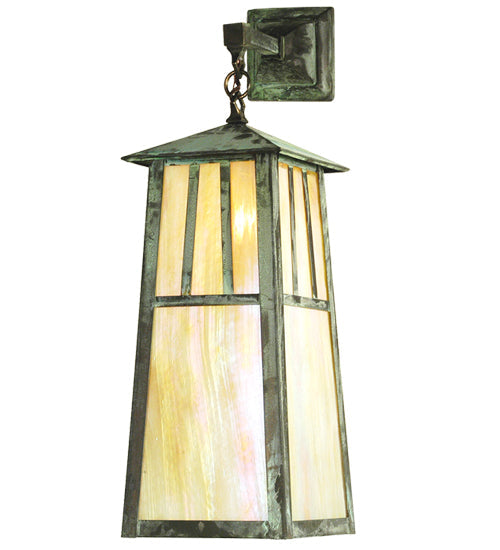 Meyda Lighting Stillwater 8" Verdigris Double Bar Mission Wall Sconce With Beige Iridescent Shade Glass