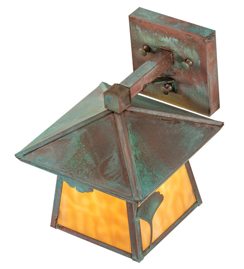 Meyda Lighting Stillwater 8" Verdigris Ginkgo Straight Arm Wall Sconce With Beige Flemish Shade Glass