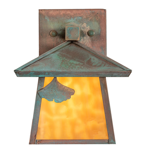 Meyda Lighting Stillwater 8" Verdigris Ginkgo Straight Arm Wall Sconce With Beige Flemish Shade Glass