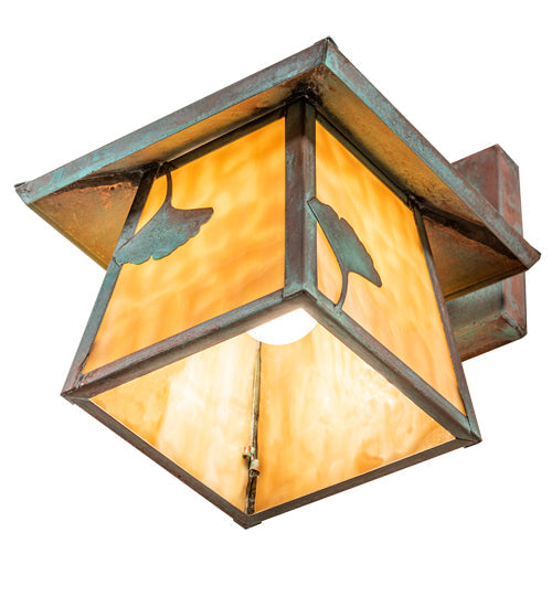 Meyda Lighting Stillwater 8" Verdigris Ginkgo Straight Arm Wall Sconce With Beige Flemish Shade Glass