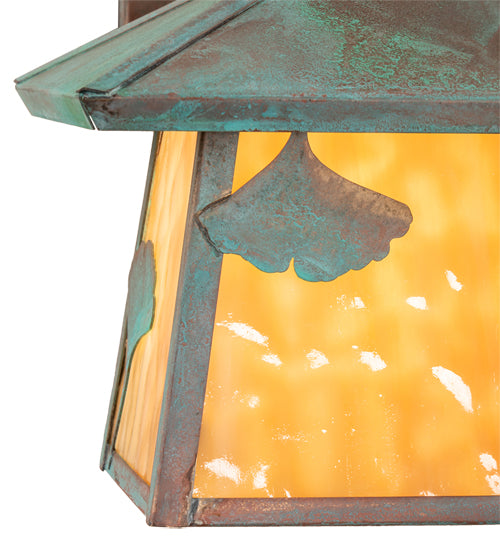 Meyda Lighting Stillwater 8" Verdigris Ginkgo Straight Arm Wall Sconce With Beige Flemish Shade Glass