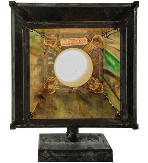 Meyda Lighting Stillwater 8" Verdigris Winter Pine Straight Arm Wall Sconce With Beige Iridescent Shade Glass