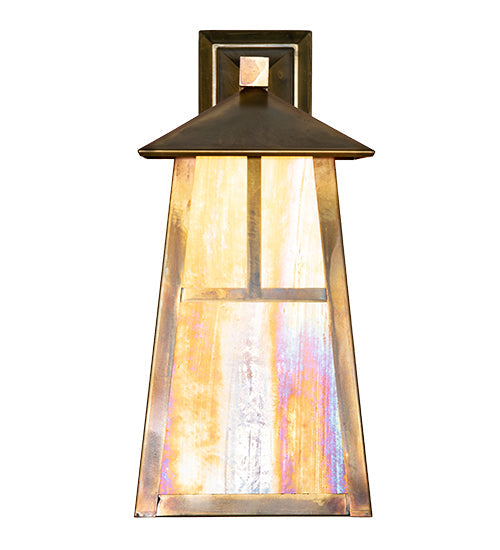 Meyda Lighting Stillwater 8" Vintage Brass "T" Mission Wall Sconce With Beige Iridescent Shade Glass