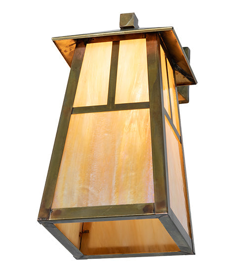 Meyda Lighting Stillwater 8" Vintage Brass "T" Mission Wall Sconce With Beige Iridescent Shade Glass