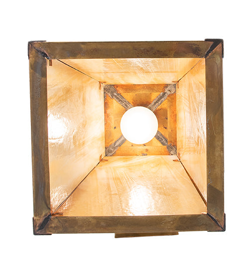 Meyda Lighting Stillwater 8" Vintage Brass "T" Mission Wall Sconce With Beige Iridescent Shade Glass