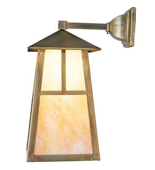 Meyda Lighting Stillwater 8" Vintage Brass "T" Mission Wall Sconce With Beige Iridescent Shade Glass