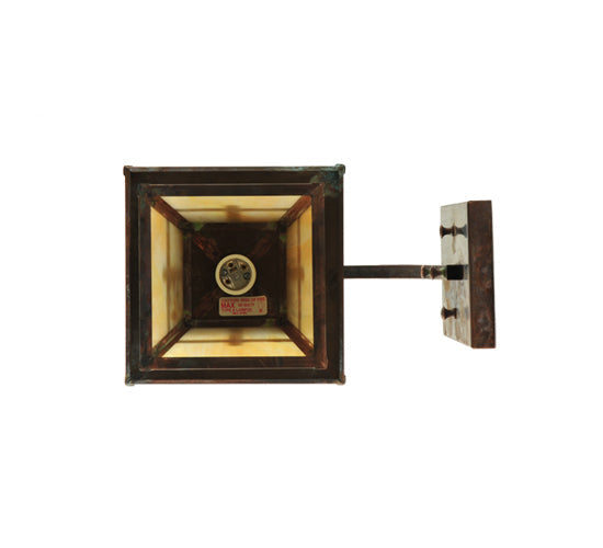 Meyda Lighting Stillwater 8" Vintage Copper Cross w/ Branch Curved Arm Wall Sconce With Beige Iridescent Shade Glass
