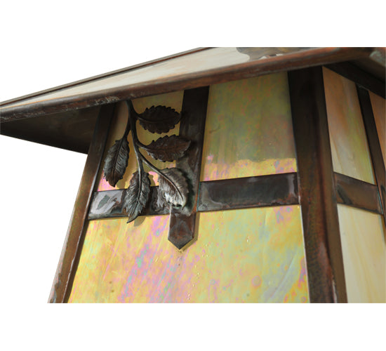 Meyda Lighting Stillwater 8" Vintage Copper Cross w/ Branch Curved Arm Wall Sconce With Beige Iridescent Shade Glass