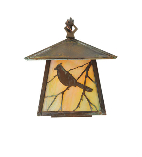 Meyda Lighting Stillwater 8" Vintage Copper Song Bird Arm Wall Sconce With Beige Iridescent Shade Glass