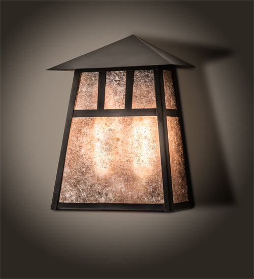 Meyda Lighting Stillwater 9" 2-Light Craftsman Brown Double Bar Mission Wall Sconce With Silver Mica Shade Glass