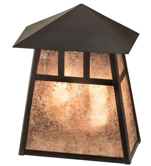 Meyda Lighting Stillwater 9" 2-Light Craftsman Brown Double Bar Mission Wall Sconce With Silver Mica Shade Glass