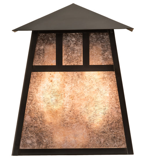 Meyda Lighting Stillwater 9" 2-Light Craftsman Brown Double Bar Mission Wall Sconce With Silver Mica Shade Glass