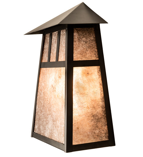 Meyda Lighting Stillwater 9" 2-Light Craftsman Brown Double Bar Mission Wall Sconce With Silver Mica Shade Glass