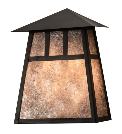 Meyda Lighting Stillwater 9" 2-Light Craftsman Brown Double Bar Mission Wall Sconce With Silver Mica Shade Glass