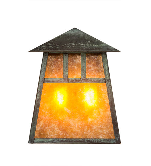 Meyda Lighting Stillwater 9" 2-Light Verdigris Double Bar Mission Wall Sconce With Amber Mica Shade Glass