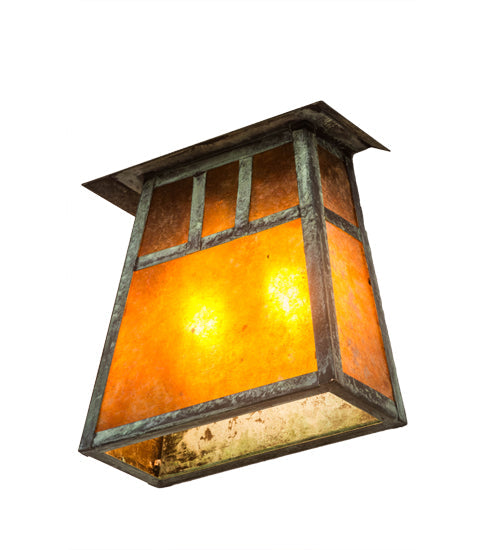 Meyda Lighting Stillwater 9" 2-Light Verdigris Double Bar Mission Wall Sconce With Amber Mica Shade Glass