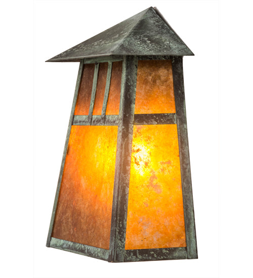 Meyda Lighting Stillwater 9" 2-Light Verdigris Double Bar Mission Wall Sconce With Amber Mica Shade Glass