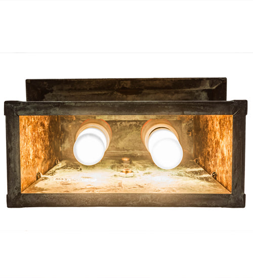 Meyda Lighting Stillwater 9" 2-Light Verdigris Double Bar Mission Wall Sconce With Amber Mica Shade Glass