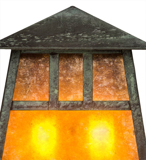 Meyda Lighting Stillwater 9" 2-Light Verdigris Double Bar Mission Wall Sconce With Amber Mica Shade Glass